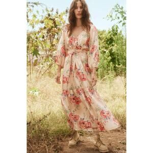 NWT The Great Vestige Dress Echo Rose Floral Print XS Boho Silk Midi Romantic